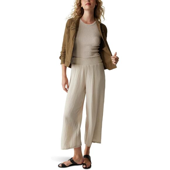 MICHAEL STARS Medina Smocked Waist Cropped Pant Cement Large NWT - Picture 1 of 10